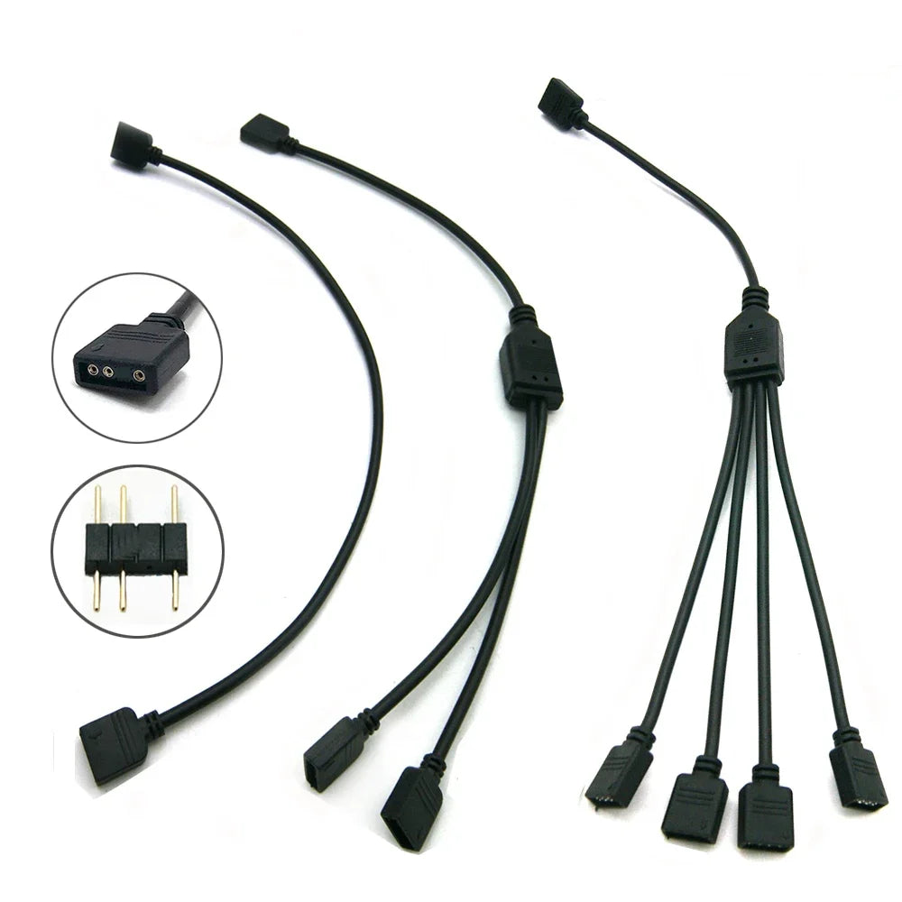 5-24V 3 Pin RGB Connector 1 To 1 2 3 4 5 3pin Wire Splitter Extension Cable for Computer Fan Motherboard AURA RGB LED Tape Light