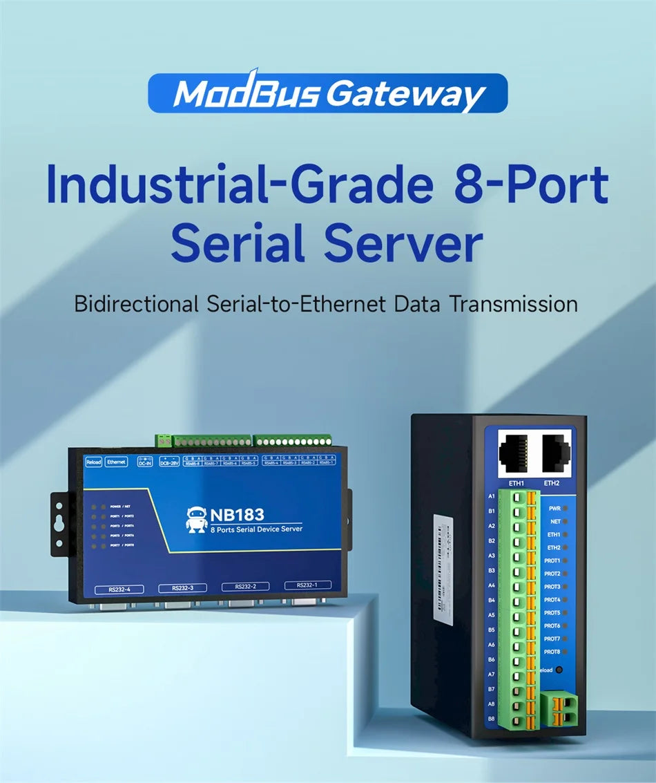 Isolated 8-Channel Serial Server RS485/232/422 to RJ45 ModBus RTU to TCP CDEBYTE NB183-V2 NA281 Build-in Watchdog MQTT/HTTP