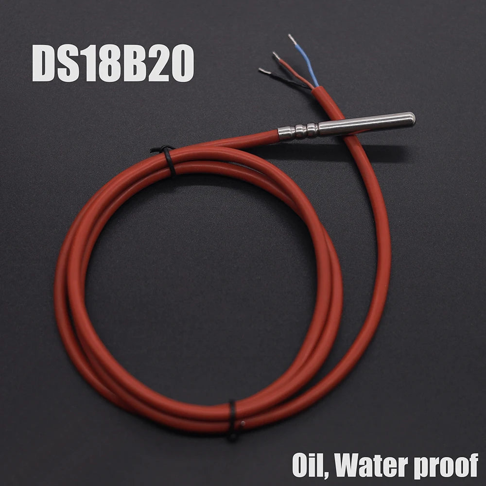 DS18B20 Temperature Sensor Stainless Steel 3.0V-5V Voltage -20~+80'C Celsius Oil Proof Waterproof Temp. Silicone Cable Probe