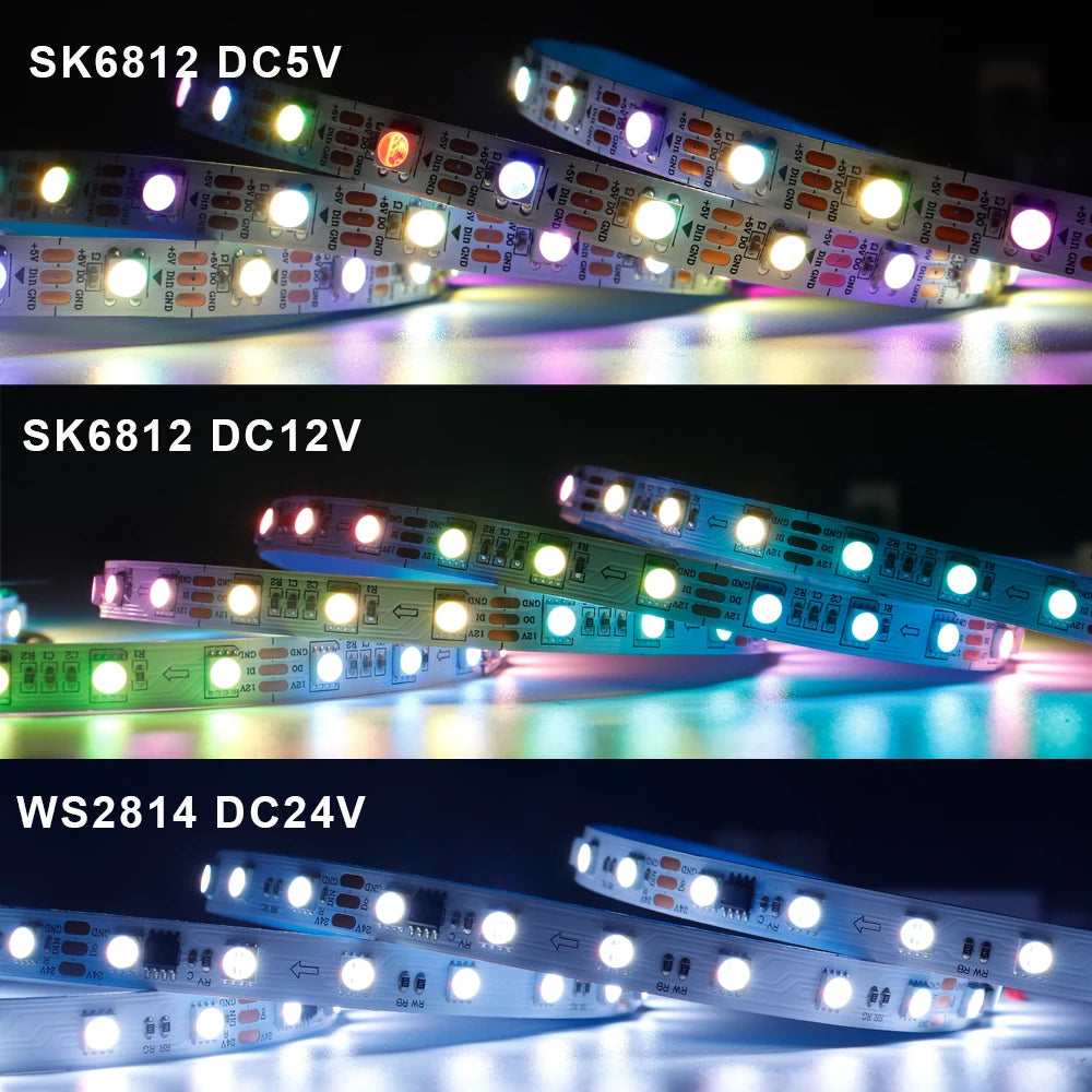 SK6812 WS2814 Led Strip 5050SMD 4 IN 1 60Leds/Pixels/M Individual Addressable Strip RGBW NW WW IP30/65/67 DC5V 12V 24V