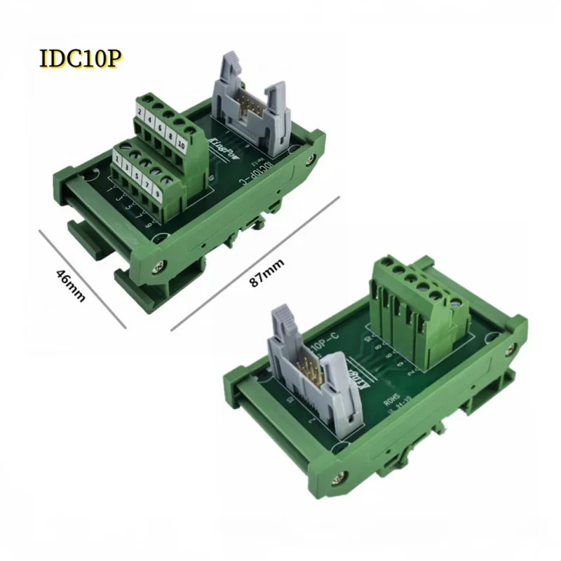 IDC10P/14P/16P/20P/26P/30P/40P/50P/60P/64Pin DC-2 To Terminal Block Breakout Board Adapter PLC Relay Terminals DIN Rail Mounting