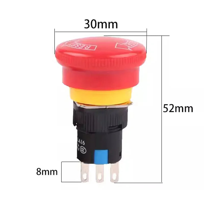 5/20PCS 16mm Mounting Holes Latching Emergency Stop Push Button Switch Bia/Small Head YJ-LA16-11ZS-A Mushroom Stop E-Stop Switch