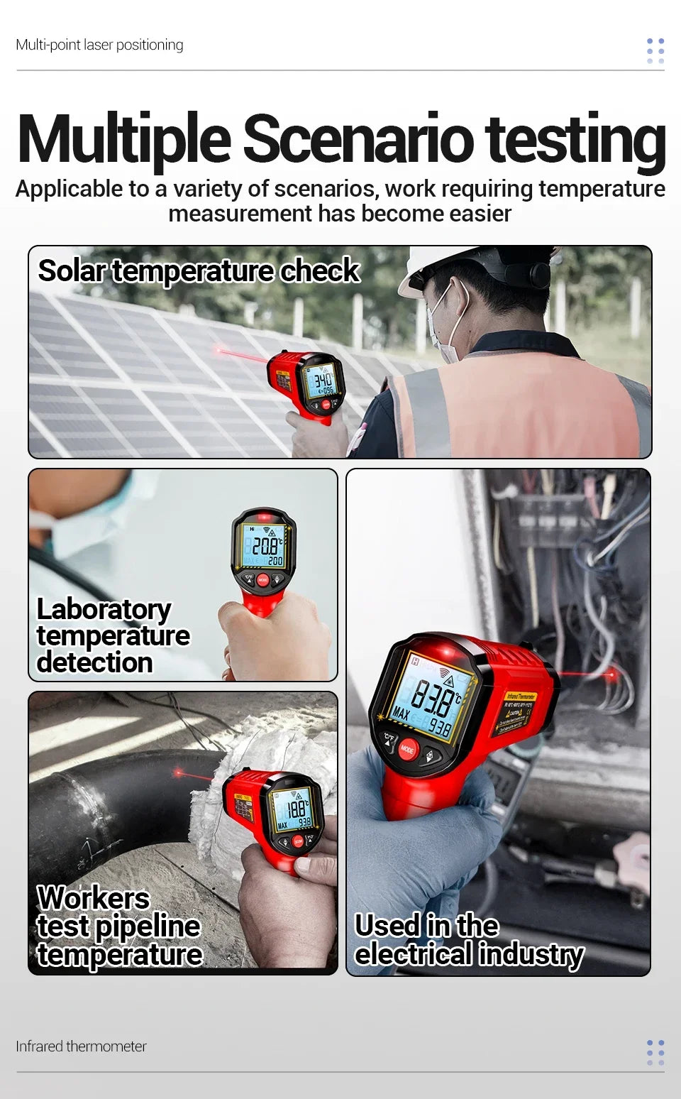 Infrared Thermometer ANENG Non-contact -50~600℃ Digital Laser Temperature Meter TH202 LCD Display Pyrometer Point Gun Tester