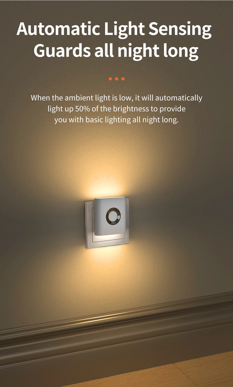 220V Led Night Light with EU Socket Motion Sensor Plug into Wall Lamp Warm White Ambient Light for Toilet Staircase Bedroom