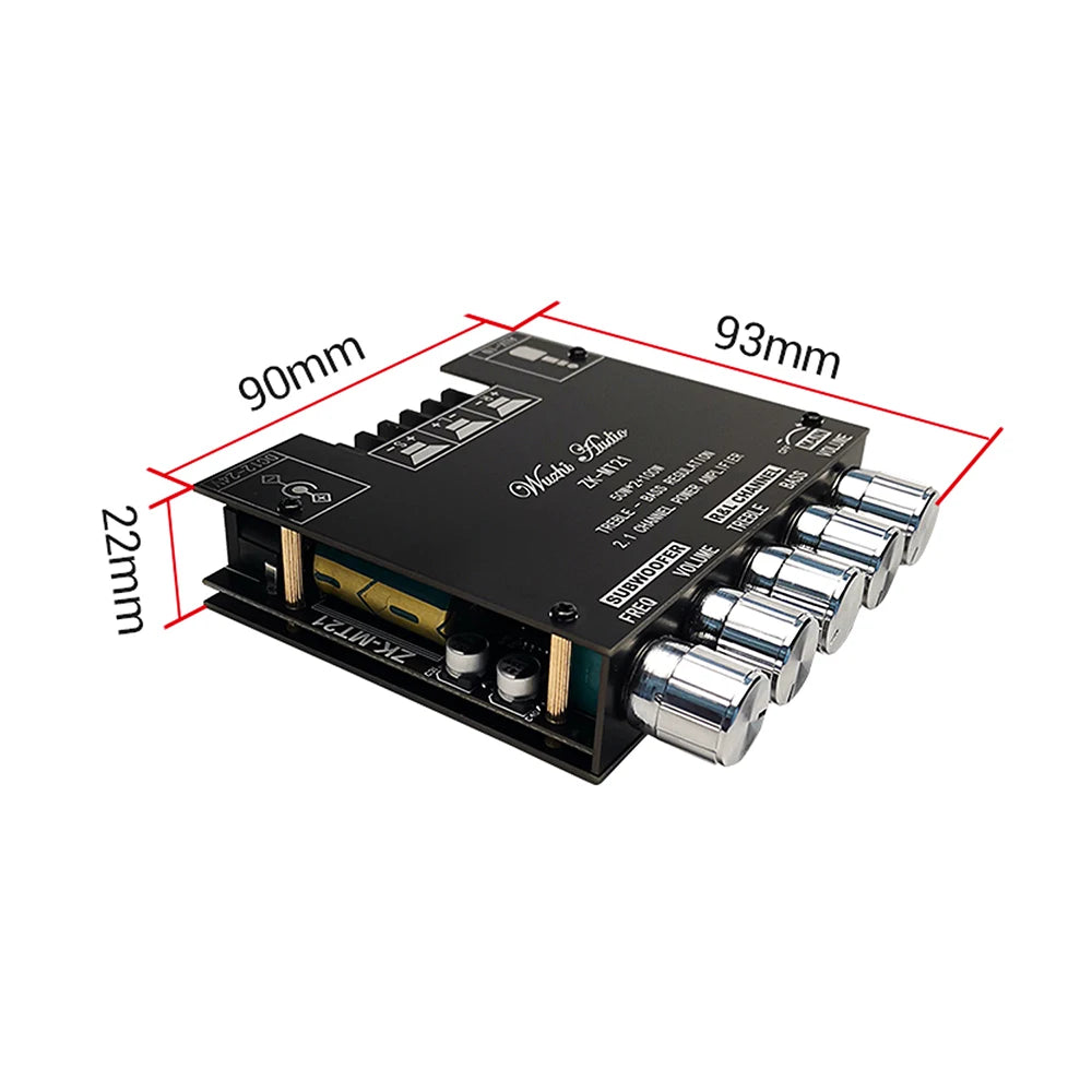 ZK-MT21 2.1-Channel Bluetooth 5.0 Digital Amplifier Module, 100W+50W+50W Subwoofer Audio Amplifier, High-Quality Amplifier Module, Supports Treble and Bass Adjustment, AUX + Bluetooth Input