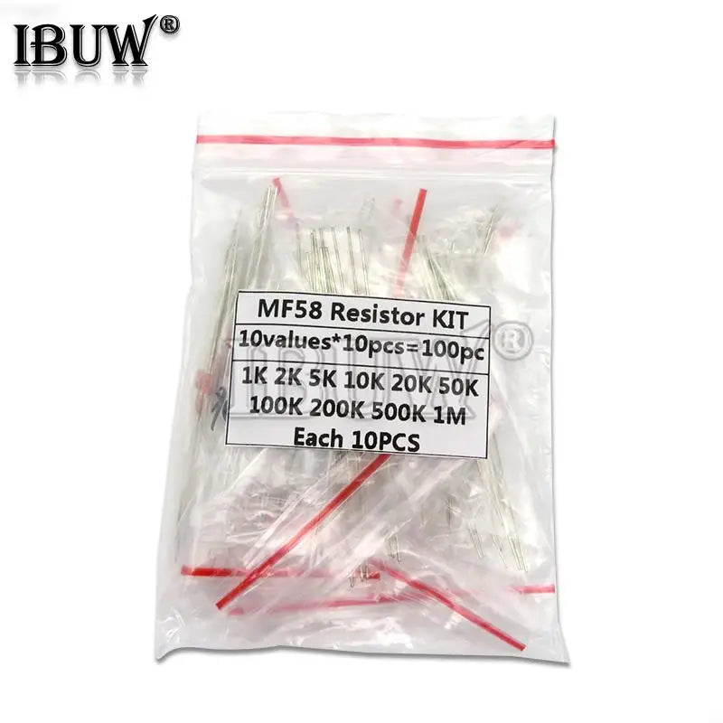 100pcs=10value*10pcs NTC Thermistor Resistor Kit NTC-MF58 1K 2K 5K 10K 20K 50K 100K 200K 500K 1M  +/-5% 3950B