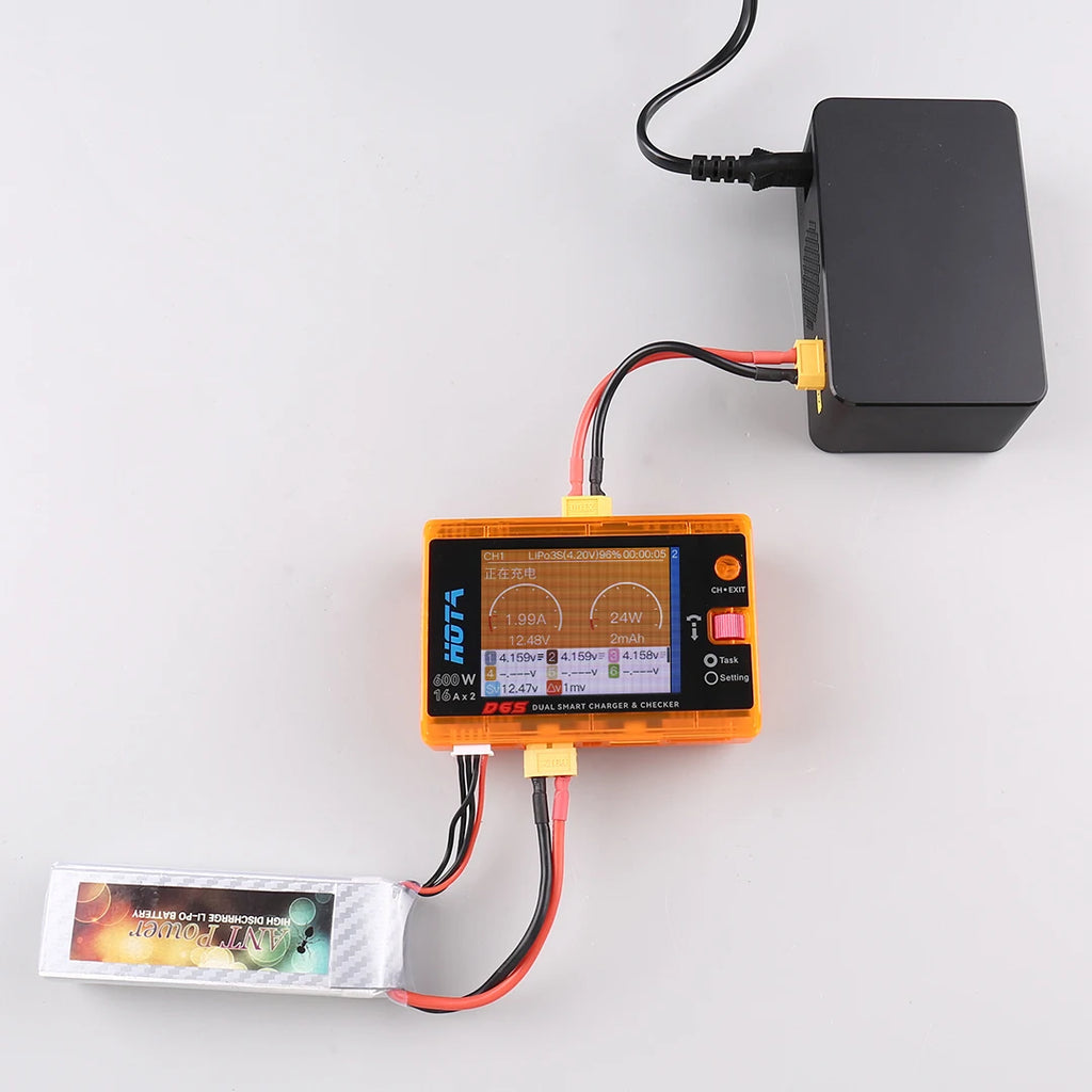 HOTA D6S RC Lipo Battery Charger Magnetic Suction Dual Channel Smart Balance 600W High Power 1-6S Smart Balance Charger