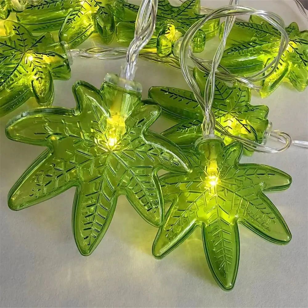 1PC Green Maple Leaf LED String Light,Battery-Powered Fairy Light,Decorative Lighting For Indoor/Outdoor Camping,Fence,Yard,Lawn