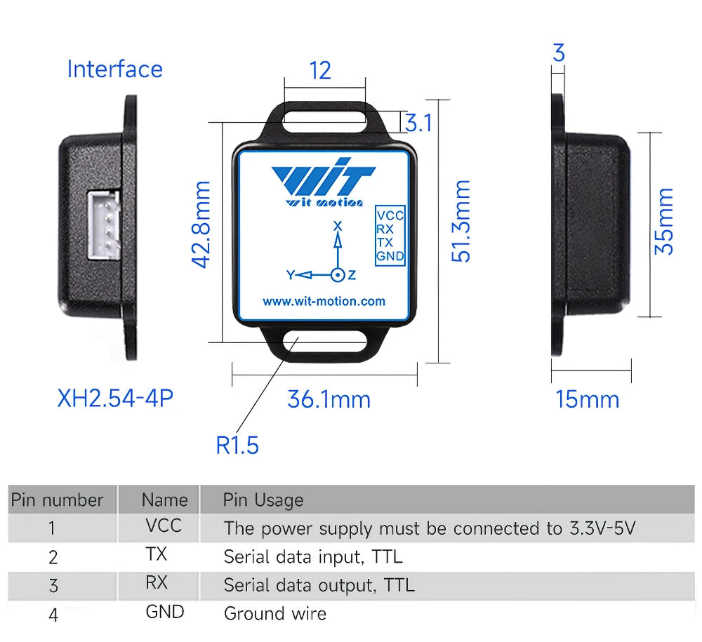 WitMotion WT901C 9-Axis Vibration Inclinometer MPU9250 High-Stability Acceleration+Gyro+Angle(XY 0.05° Accuracy)+Digital Compass