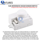 AC 220V 5.8GHz Microwave Radar Sensor Switch Human Body Motion Induction Sensor for LED Light Sensors Switches
