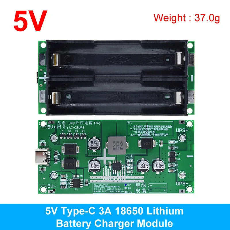 TZT Type-C 15W 3A Fast Charge UPS Power Supply / 18650 Lithium Battery Charger Module DC-DC Step Up Booster Converter 5V 9V 12V