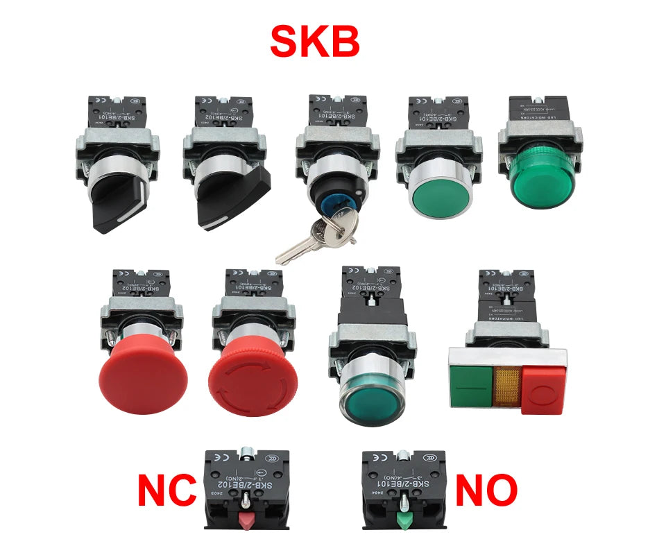 OMCH Button Switch Self Reset SKB2 Small Mushroom Head Emergency Stop 22mm Knob Key Start Inching Power On