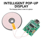 15W High-Power Wireless Charging Transmitter Module, with 5V/9V/12V DC Input, Type-C Port, and Pop-Up Display