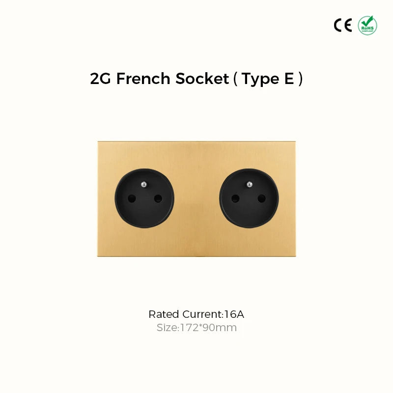 Avoir Metal Panel Toggle Switch 2 Way Gold Copper Lever Wall Power Socket European Plug Usb Type C Charging Port Lighting Dimmer