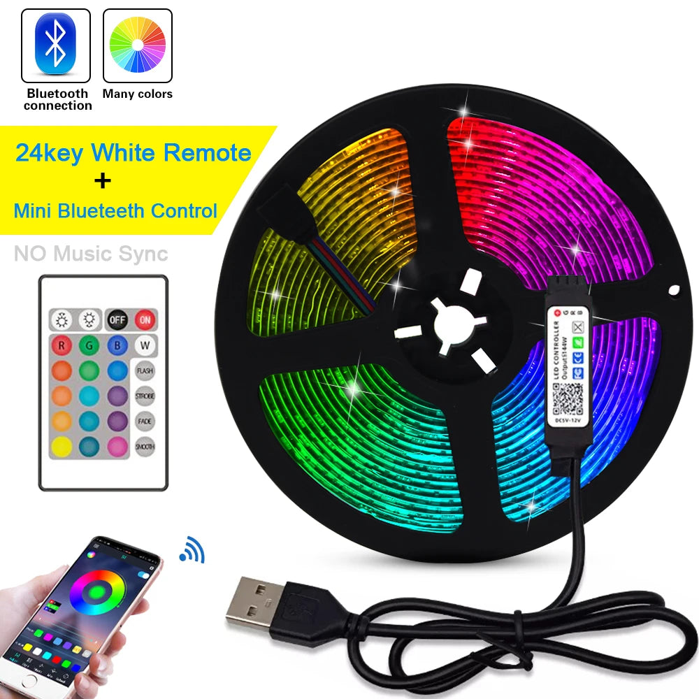 5V USB RGB LED Strip Light Remote Control 5050 30LED/m 5m 10m Lights Tape TV Backlights Home Decoration 0.5/1/2/3m Black PCB