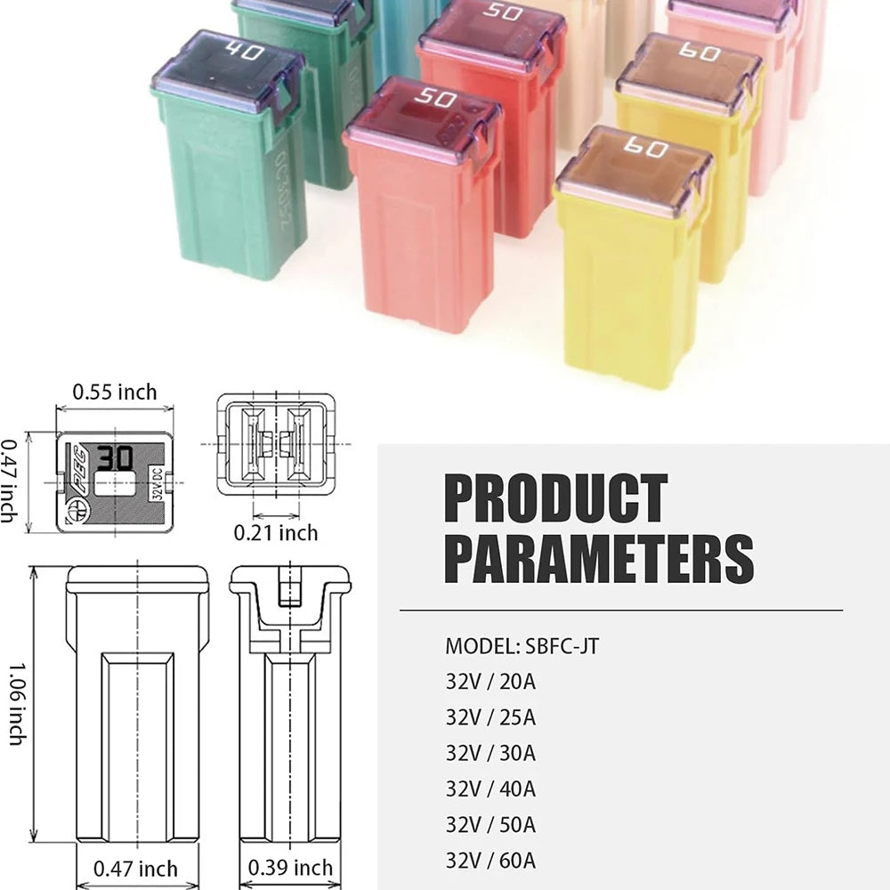 6Pcs Jcase Fuse Kit Mini Jcase Fuse Assortment Tall Profile Plug-in Type Fuse for Trucks Cars(20A, 25A, 30A, 40A, 50A,60A)