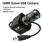 16MP USB Camera IMX298 Industrial Ultra HD Mini Webcam with CS Mount 5-50mm Manual Varifocal Lens Free Driver Plug&Play for PC