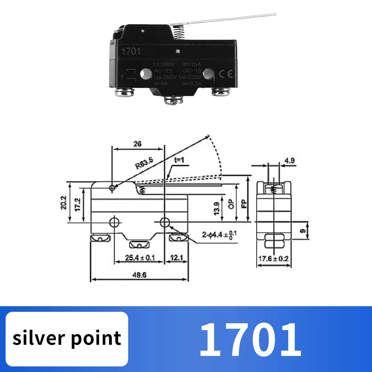 10Pcs 1NO + 1NC Hinge Roller Lever Micro Action Switches