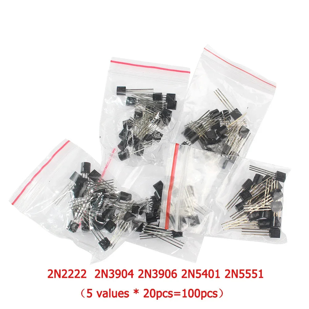 100PCS 2N2222 Transistor TO-92 2N2907 2N3904 2N3906 A1015 BC327 BC337 C1815 S8050 S8550 PNP NPN Transistors Kit