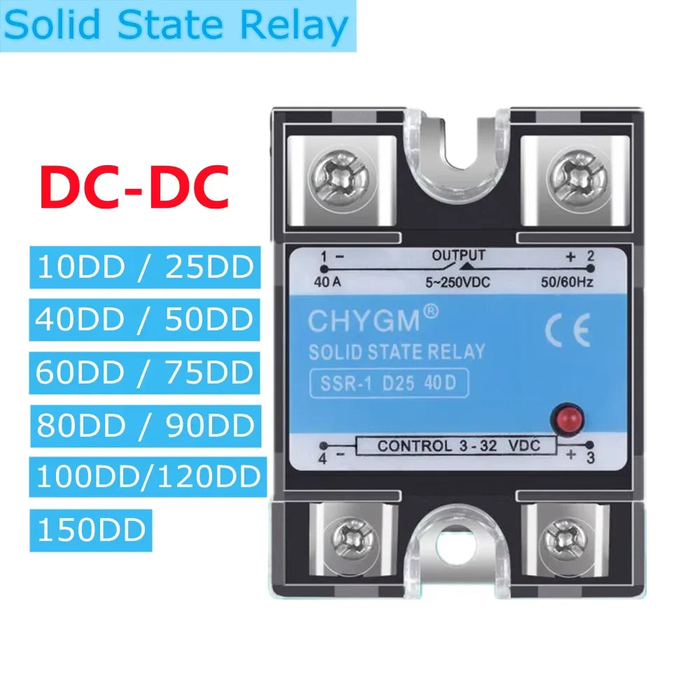 SSR-10DD/25DD/40DD/50DD/60DD/75DD/80DD/90DD DC Control DC SSR Single Phase Solid State Relay 5-220VDC 3-32VDC Solid State Relay