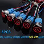 5PCS 16/19/22MM Waterproof Metal Push Button Switch LED Light Momentary Latching Car Engine Power Switch Socket 5V 12V 24V 220V
