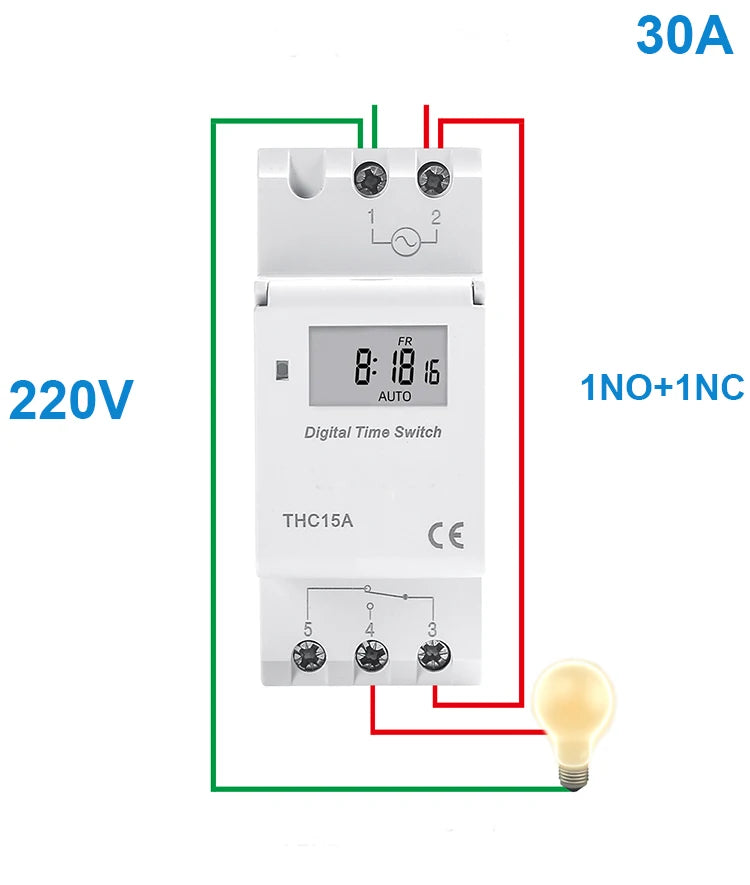 Electronic Weekly 7 Days Programmable Digital TIME Relay Timer Switch Control AC 220V 230V 12V 24V 30A Din Rail AHC30A  THC30A