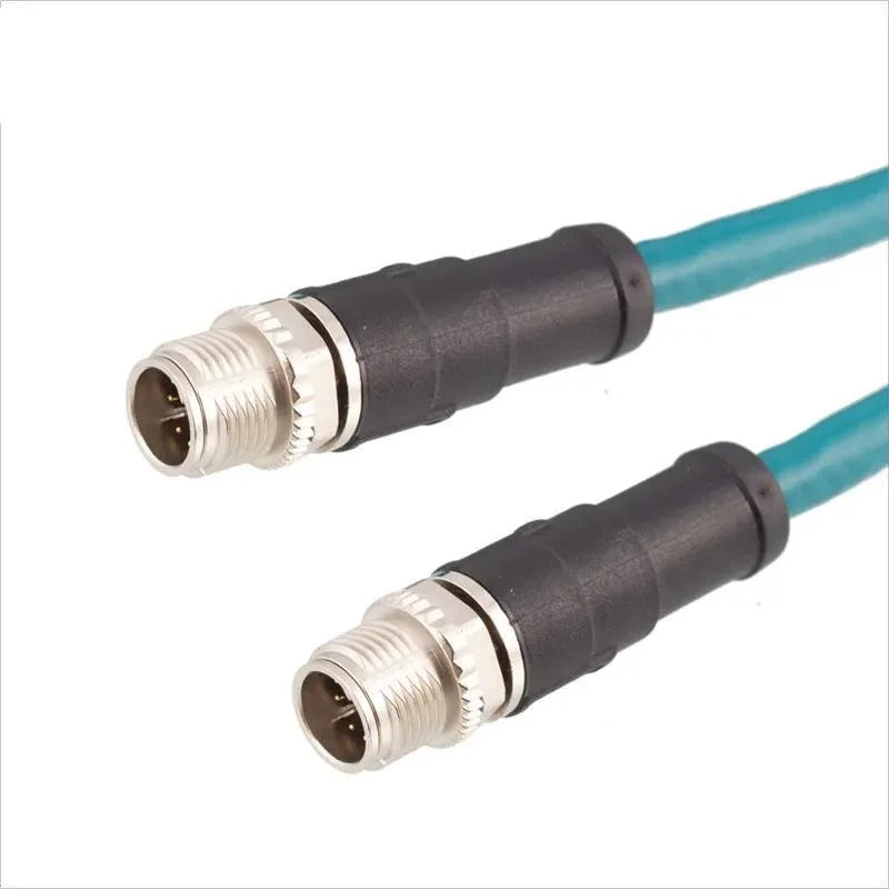 Factory M12 8 Pins X Code Molded Plug Male Female Straight  Angled to Open Ethernet Cable CAT5E 6A PVC PUR Data Type Connectors