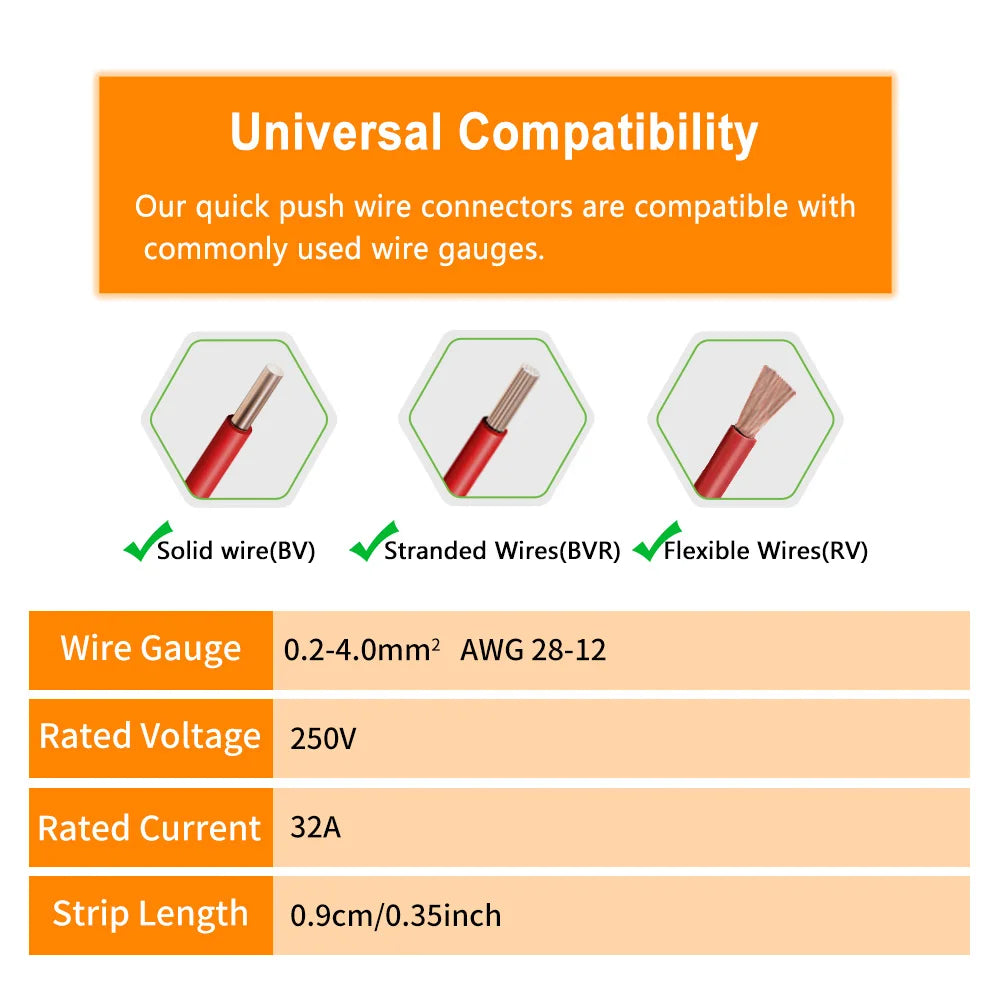 100Pcs 221 Series Boxed Lever Wire Connectors Quick Splicing Terminal Block 0.2-4mm² 32A 250V Electrical Cable Connector Set