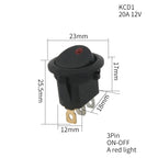 1PCS ON/OFF Round Rocker Switch LED illuminated Car 12V 24V / 6A 250V / 10A 125V 2/3/4PIN Switch 20MM
