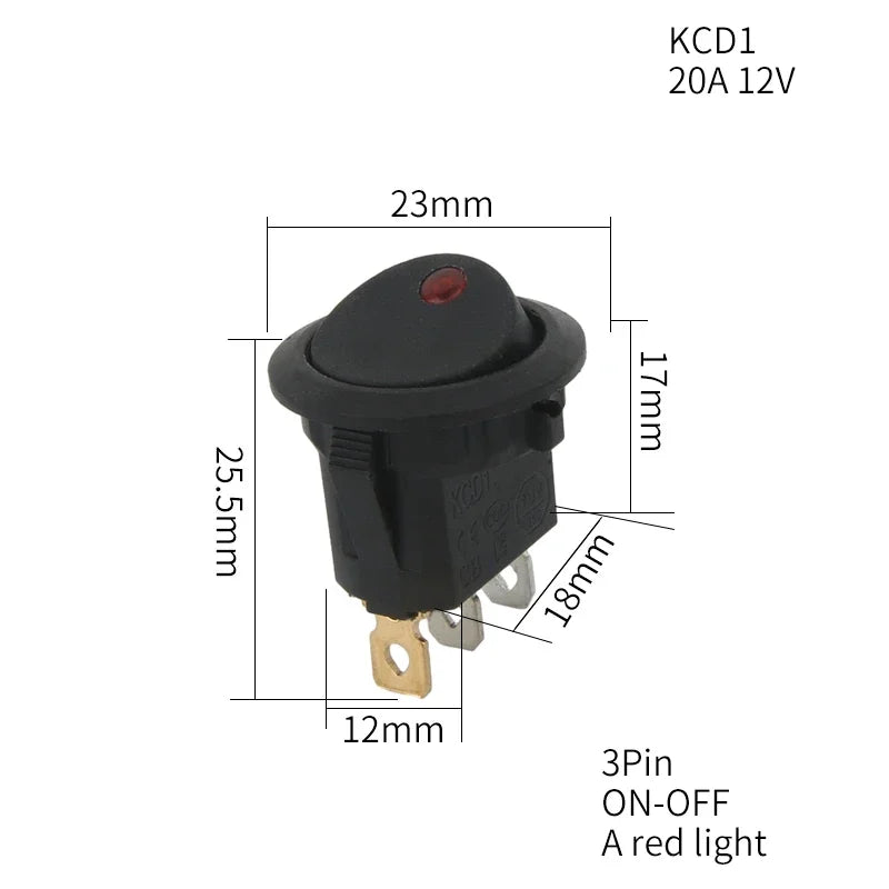 1PCS ON/OFF Round Rocker Switch LED illuminated Car 12V 24V / 6A 250V / 10A 125V 2/3/4PIN Switch 20MM