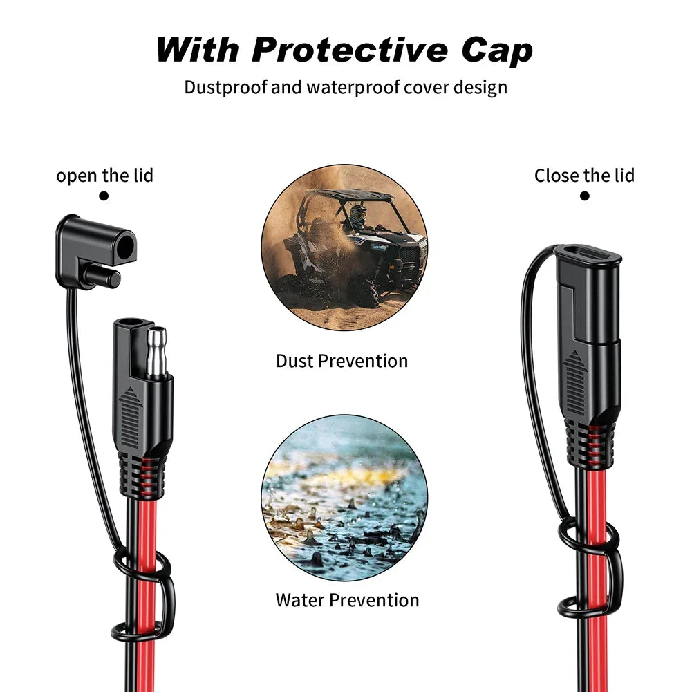 SAE to SAE Extension Cable Solar Plug Cord 16AWG Waterproof for Car Batteries