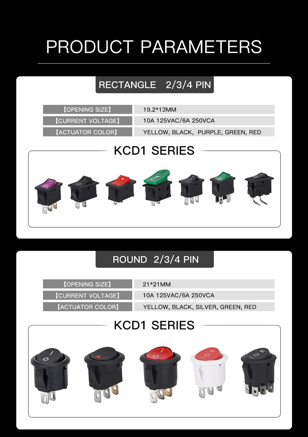 50PCS/LOT Factory Supply KCD2 Mini Rocker Toggle Switch Dual Push Button ON-OFF Plastic Rocker Switch with LED Light 16A250VAC