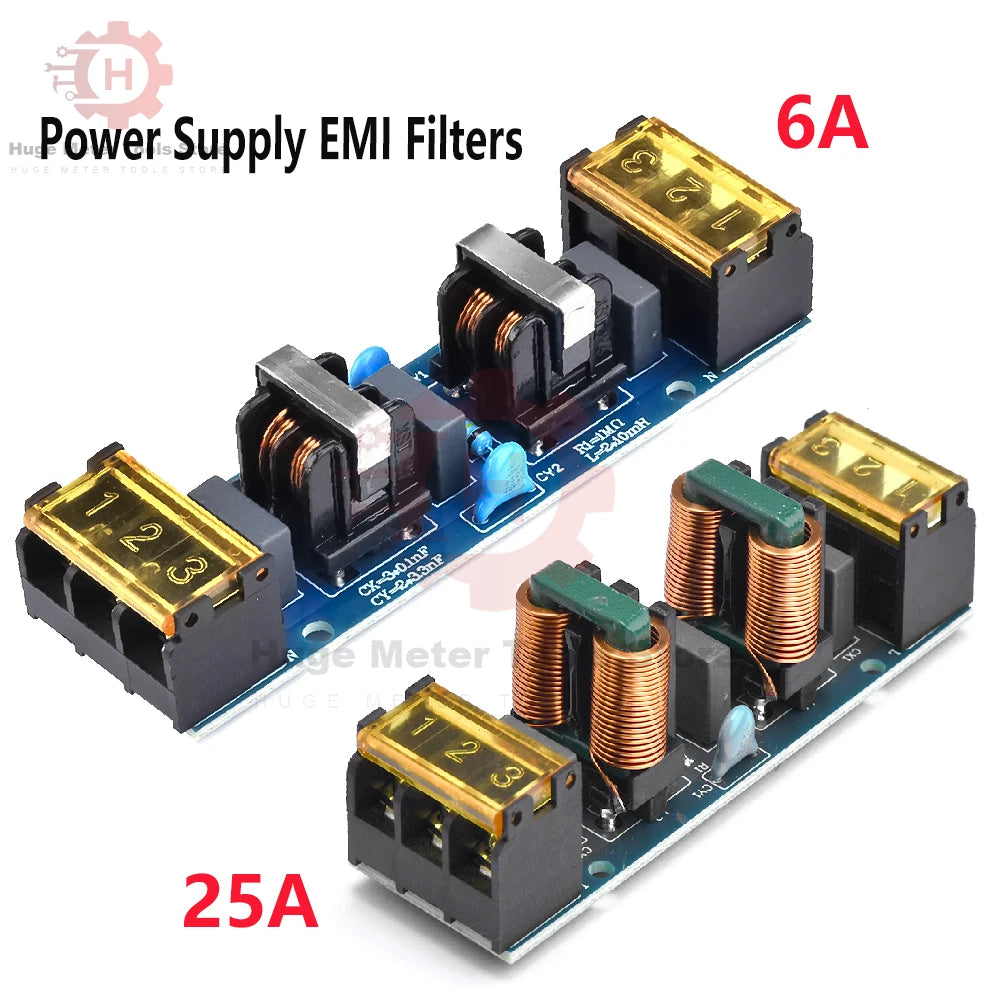 6A 25A EMI Filter Power Filter Board EMI High-frequency Two-stage Power Low-pass Filter Board EMC Audio Amplifier Purifier