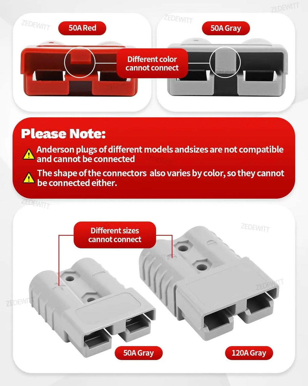 Multifunctional 50A Anderson Style Plug Connector DC Power Accessory For Car RV Solar Panel Battery Charger Power Tool