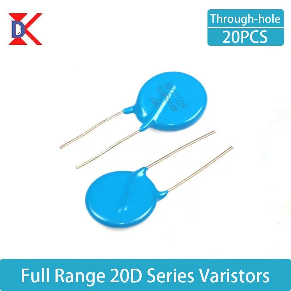 20PCS 20D Series MOV Varistors, available in multiple specifications: 101/121/151/181/201/221/271/301/331/391/431/471
