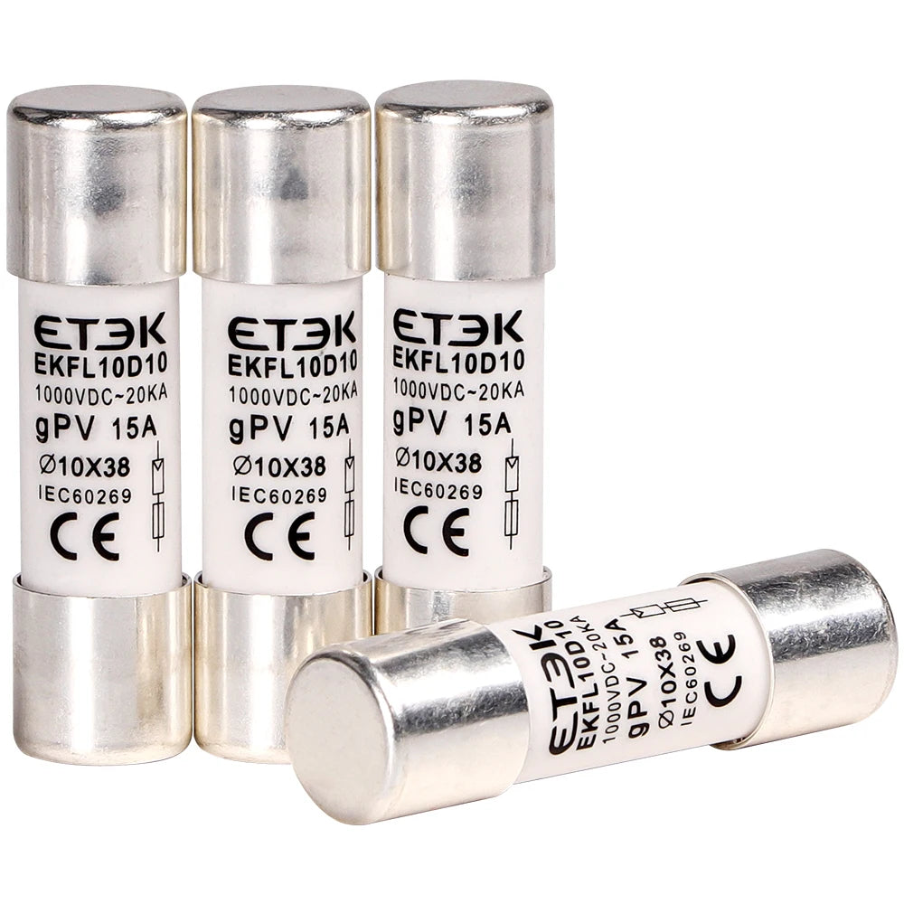 ETEK Solar DC 1000V PV Fuses 15A 20A 25A Ceramic GPV Fuse  10x38mm for Solar System Protection EKFL-10D