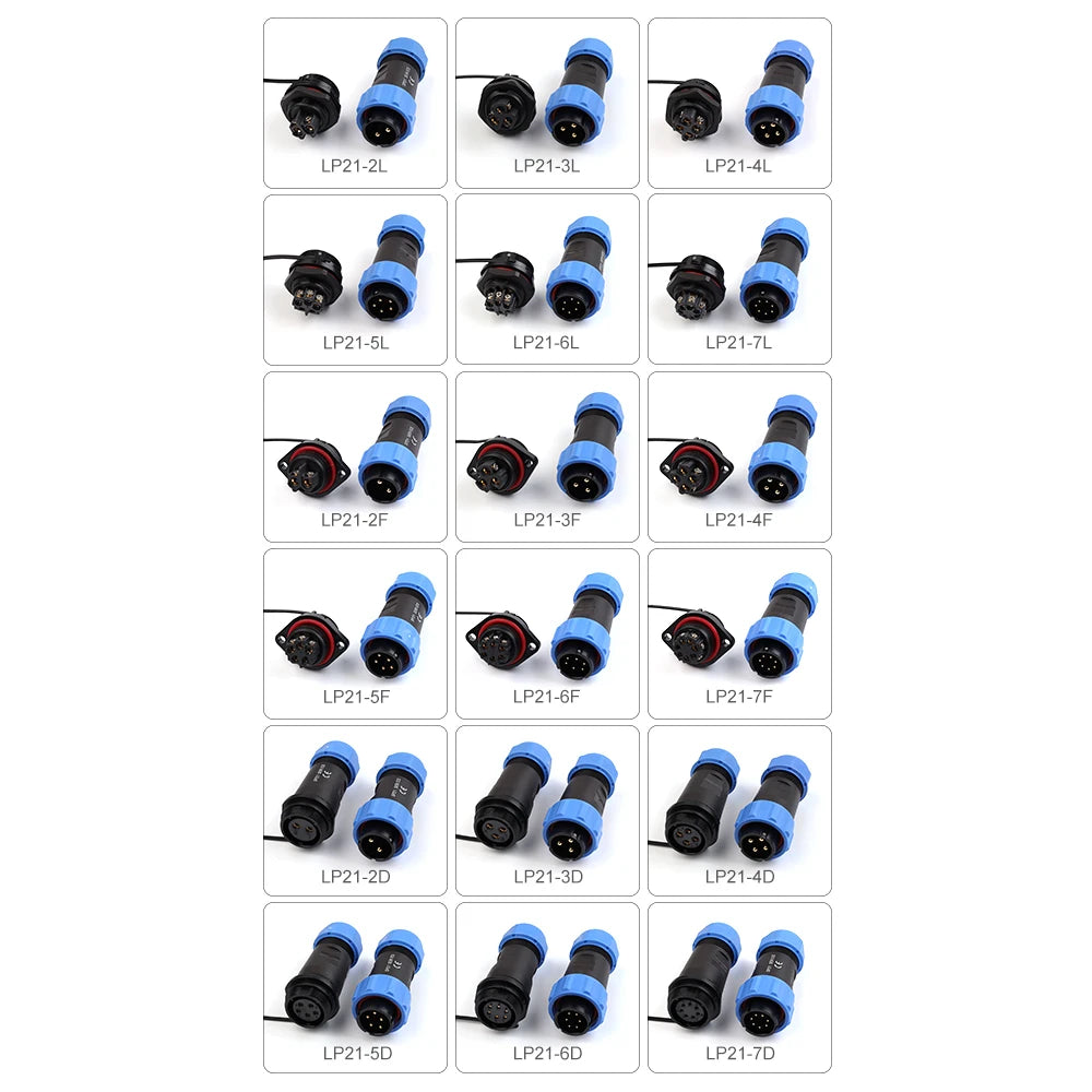 LP/SP21 Nut/Flange/Docking Waterproof Connector Welding Free 2/3/4/5/6/7 Pin IP68 Outdoor Female Plug Male Socket Screw Wiring