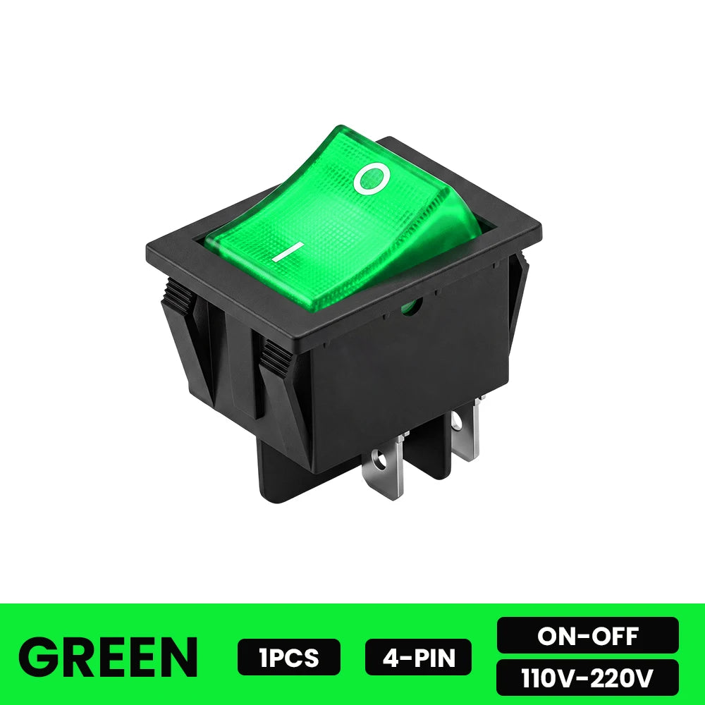 FILN 20A Rocker Switch 4 Pin ON-OFF 12V-24V 110V-220V Illuminated LED Power Switch PA66 Flame Retardant Marine Car Switch