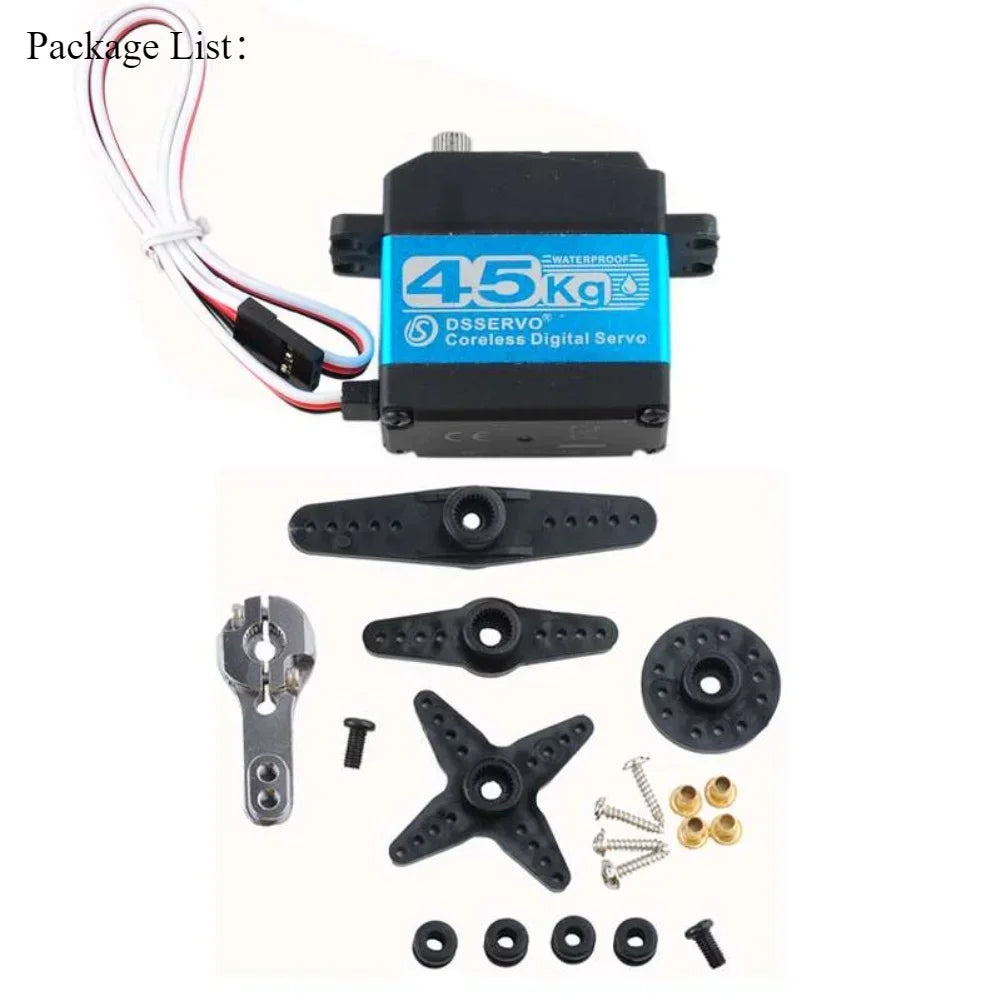 45kg.cm Coreless Digital Servo Metal Motor 7.4V 180°/270° Waterproof IP66 with 25T Servo Arm for RC Robot 1:8 1:10 Baja Car