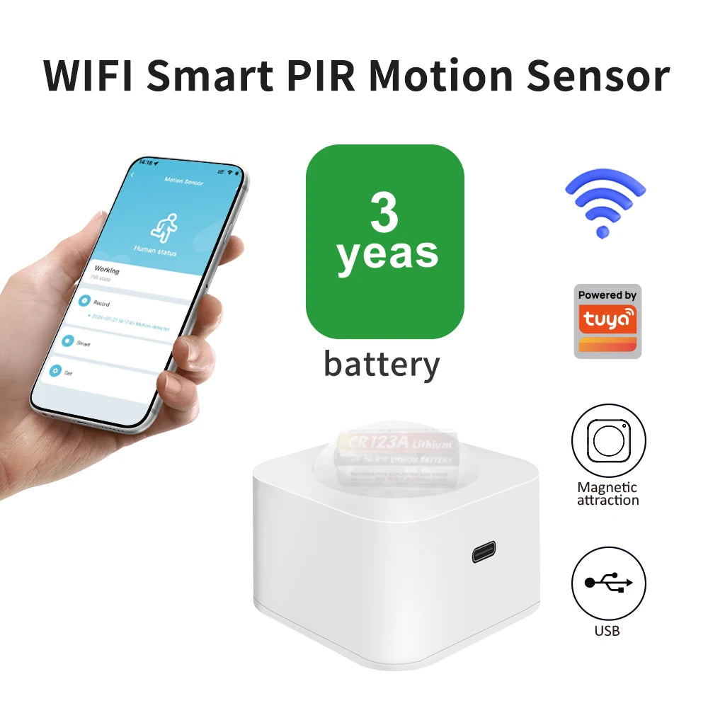 LINCUKOO WIFI Smart PIR Motion Sensor Support Tuya Smart Life Automation Lighting Home Security 3 Years Battery Magnet Install