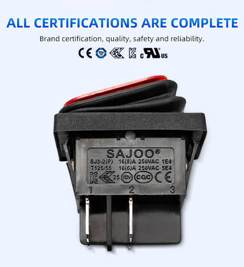 SAJOO Waterproof Rocker Switch KCD4 4Pin/6Pin DPDT With LED Lights Vehicle Boat Power Switch ON OFF 12V 24V 220V Size 22*30mm