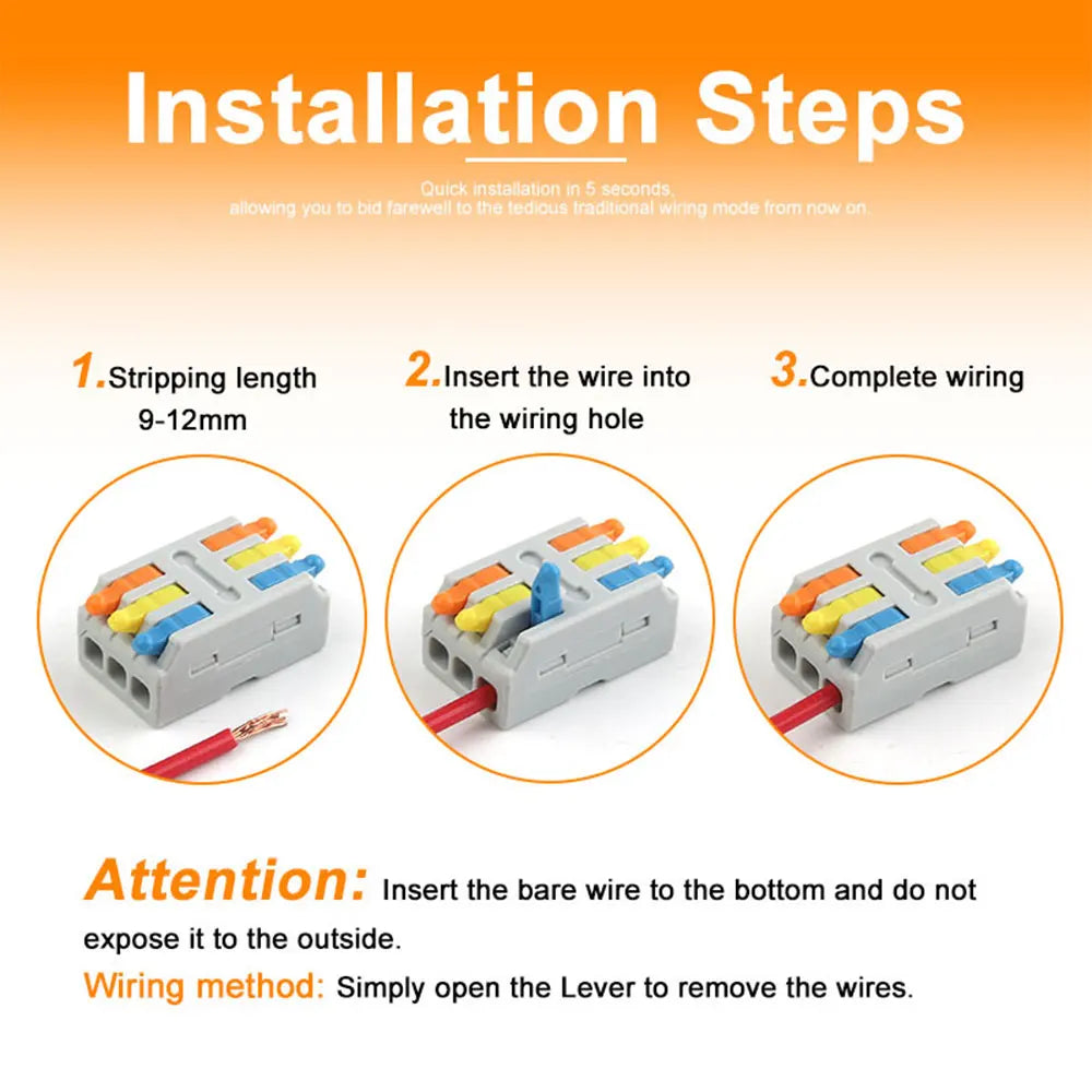 5/10PCS 2/3Ports Electrical Wire Connectors Fast Compact Push-in Terminal Block Wiring Cable Butt Connection Splitter With Lever
