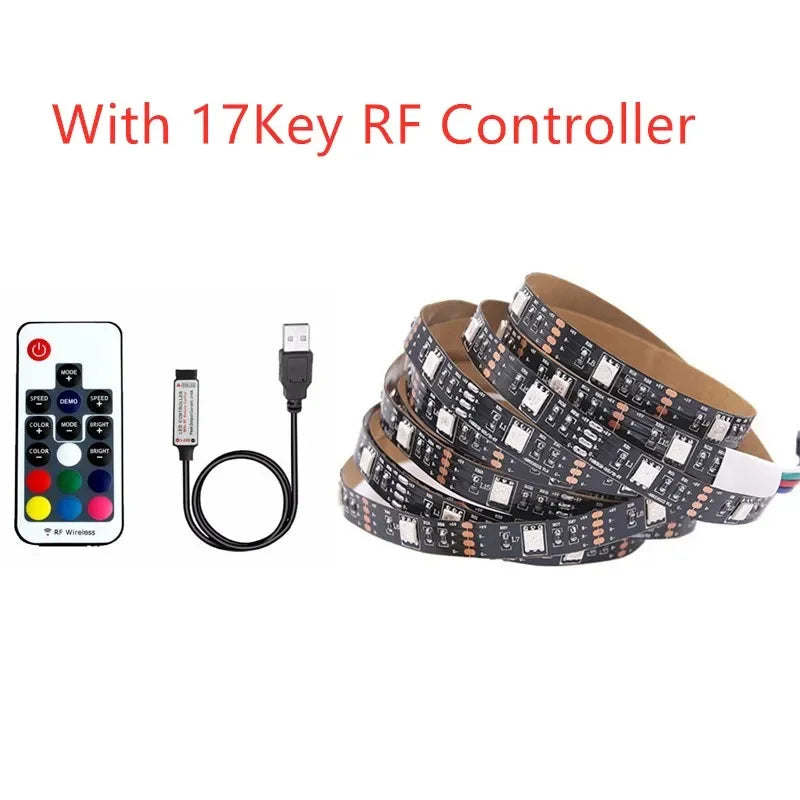 USB LED Strip Light 5V RGB Waterproof Black PCB 5050 0.5m 1m 2m 3m 4m 5m Led Strip Light Tape PC TV Backlight Remote Controller