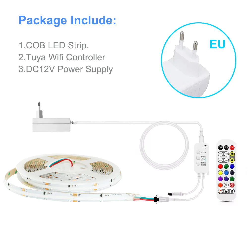 DC12V WS2811 RGBIC COB LED Light Strip Tuya WIFI APP Control For Alexa Google Addressable Flexible LED Light Tape