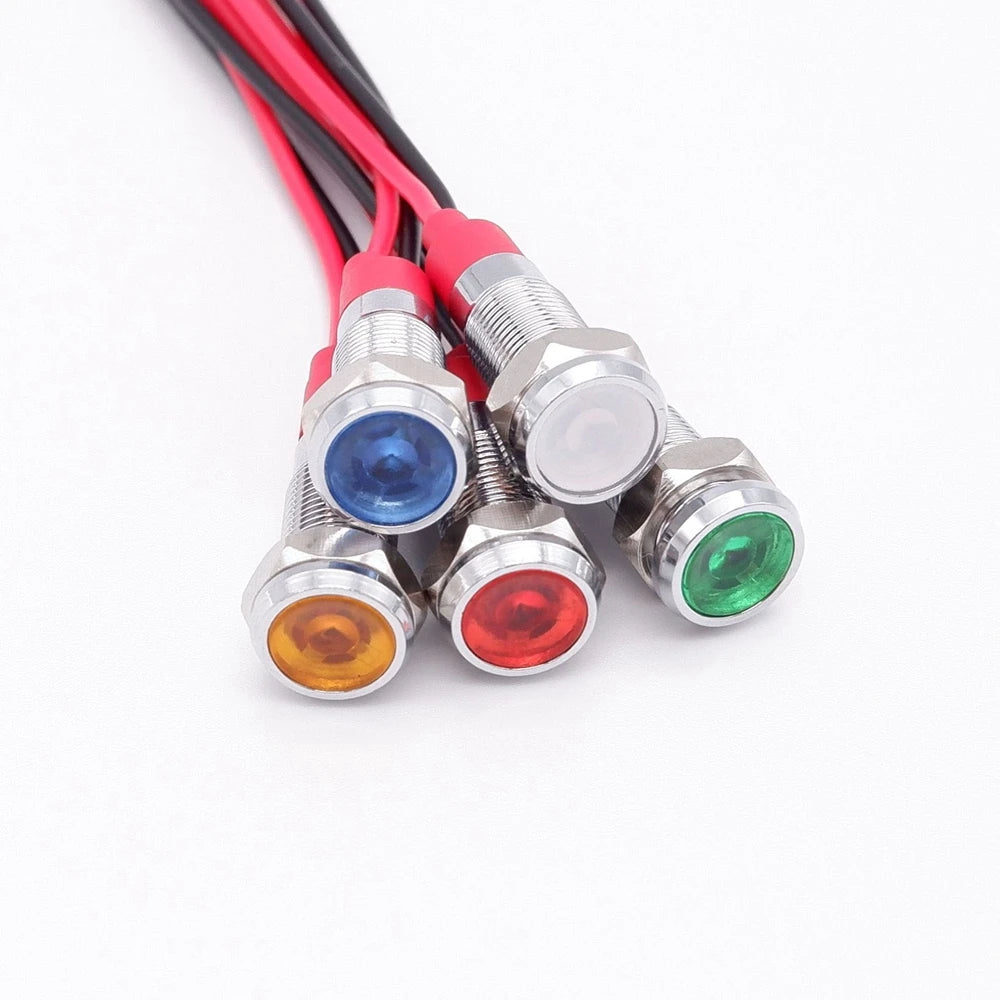 5pcs 6mm Metal Indicator Light LED Warning Signal Lamp Pilot With Wire 3V 5V 6V 12V 24V 220V Red Orange Blue Green White