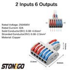 STONEGO Wire Fast Connector 2 In 4/6/8 Out Wire Splitter Terminal Compact Wiring Cable Connector