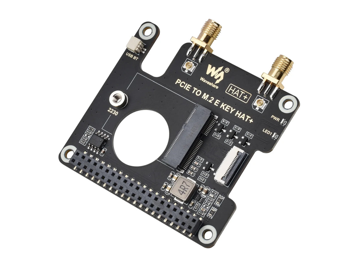 Waveshare PCIe To M.2 E KEY HAT for Raspberry Pi 5, Compatible With NGFF (M.2 E Key) Wireless NIC, Raspberry Pi 5 PCIe HAT