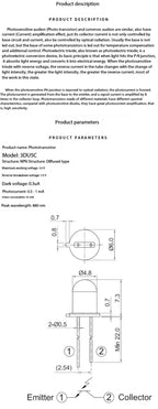 2PCS 3DU5C Phototransistor Transistor Silicon Phototransistor Transistor Metal Package 2-pin NPN