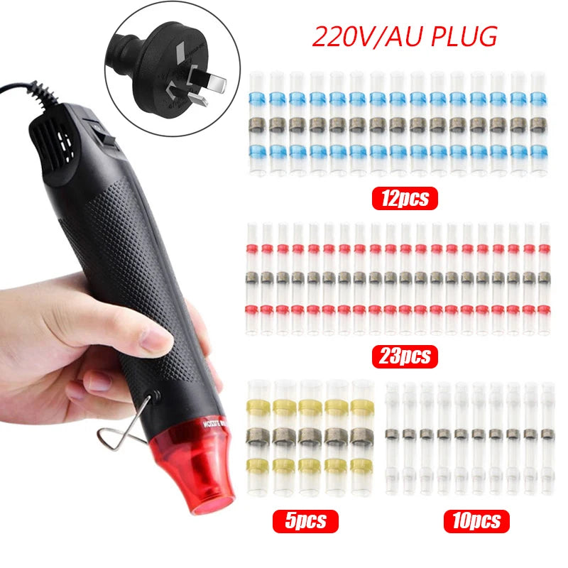 800/400/50PCS Heat Shrink Butt Waterproof Solder Seal Wire Cable Splice Terminal Kit Crimp Terminals Electrical with Hot Air Gun