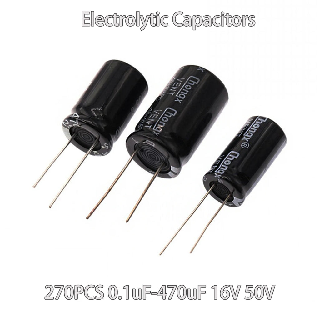 15 Values Electrolytic Capacitor Assortment Kit, 270Pcs 0.1uF to 470uF Aluminum Electrolytic Capacitors Set